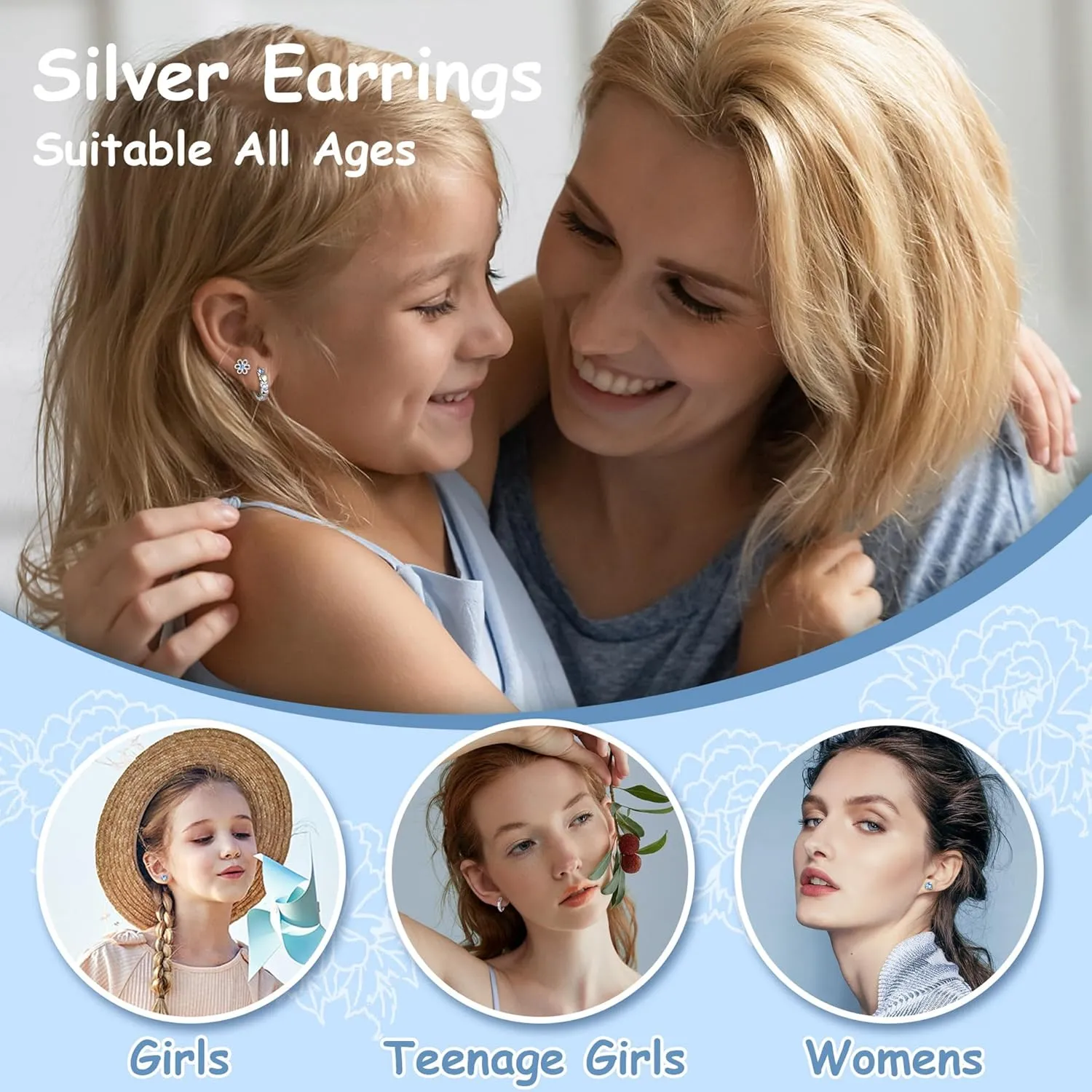 YADOCA    Earrings for Girls Women - Hypoallergenic Cute Kids Toddler Earrings - Cubic Zirconia Earrings Studs Hoop Set for Sensitive Ears