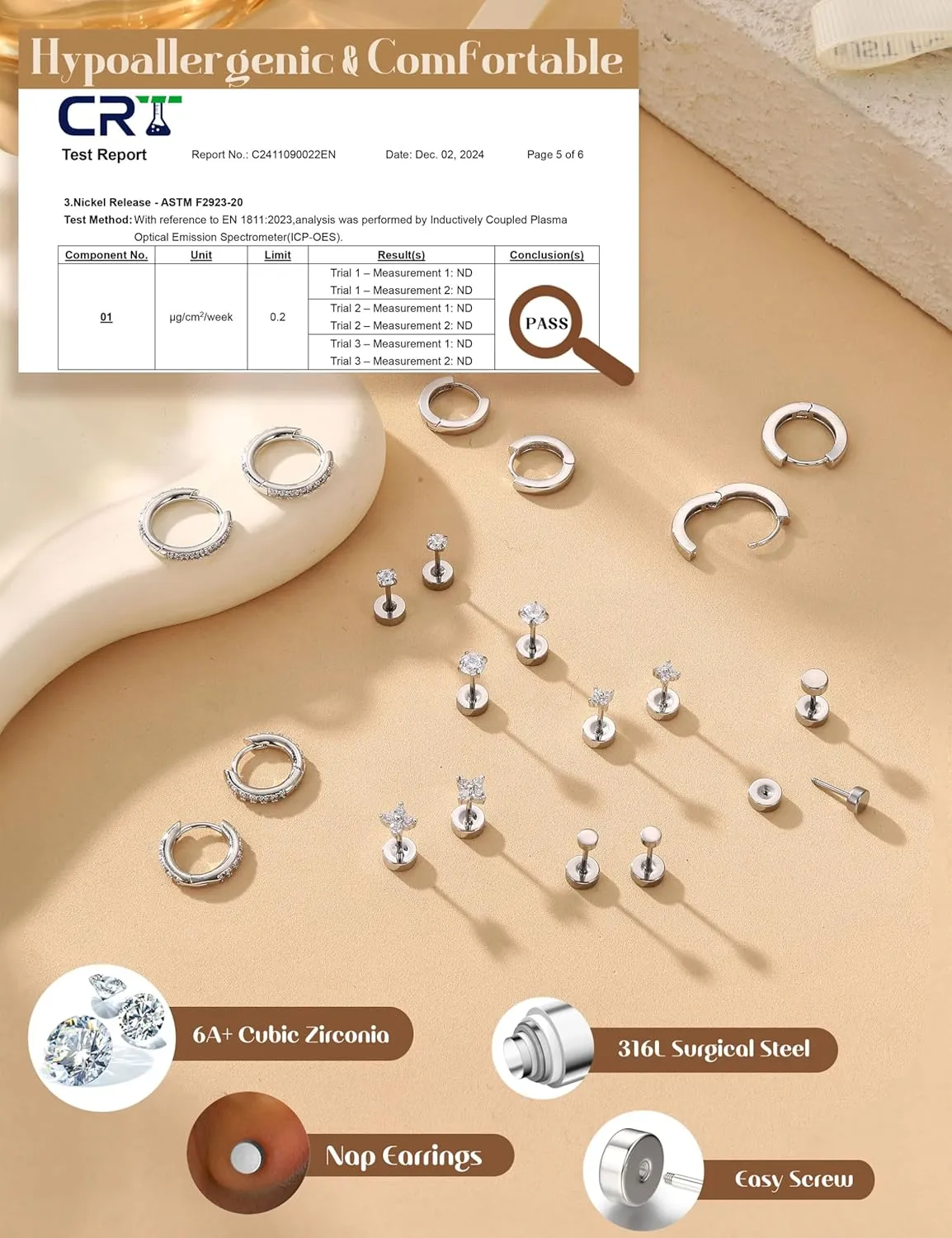 YADOCA Hypoallergenic Surgical Steel Earrings 14K Gold Flat Back Earrings for Women Trendy 316L Stainless Steel Flatback Stud Earring Sets for Multiple Piercing Small Cartilage Hoop Earring Stacks