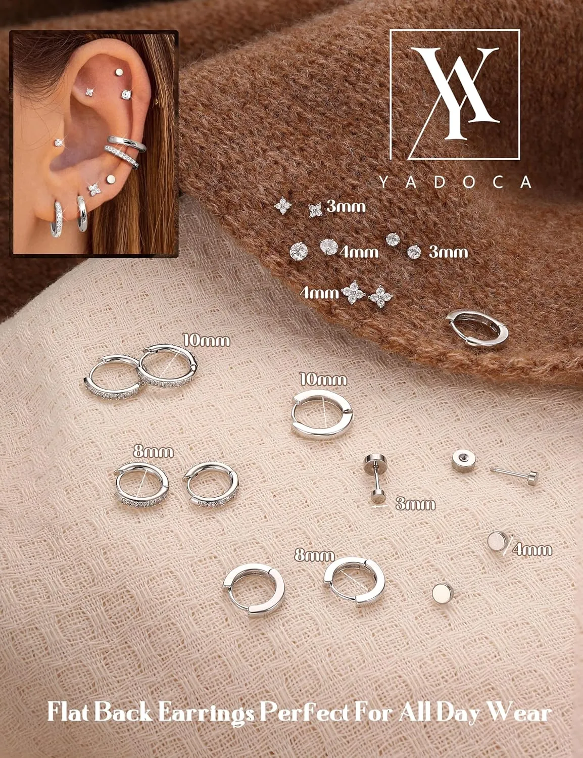 YADOCA Hypoallergenic Surgical Steel Earrings 14K Gold Flat Back Earrings for Women Trendy 316L Stainless Steel Flatback Stud Earring Sets for Multiple Piercing Small Cartilage Hoop Earring Stacks