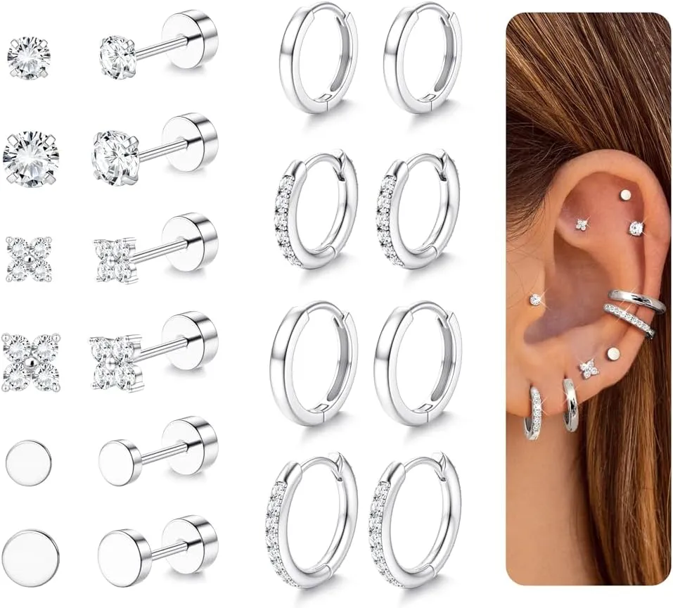 YADOCA Hypoallergenic Surgical Steel Earrings 14K Gold Flat Back Earrings for Women Trendy 316L Stainless Steel Flatback Stud Earring Sets for Multiple Piercing Small Cartilage Hoop Earring Stacks