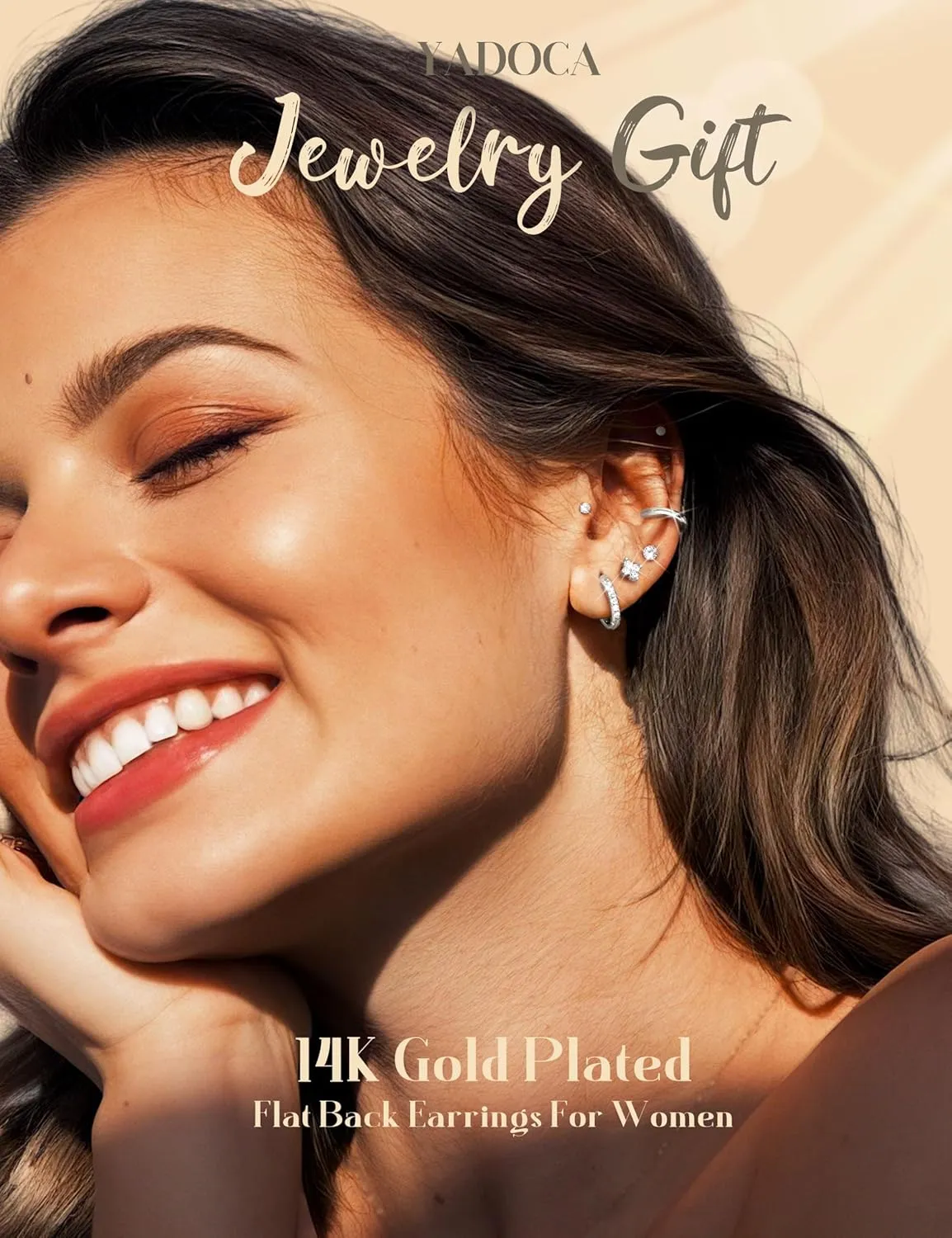 YADOCA Hypoallergenic Surgical Steel Earrings 14K Gold Flat Back Earrings for Women Trendy 316L Stainless Steel Flatback Stud Earring Sets for Multiple Piercing Small Cartilage Hoop Earring Stacks