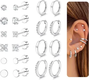 YADOCA Hypoallergenic Surgical Steel Earrings 14K Gold Flat Back Earrings for Women Trendy 316L Stainless Steel Flatback Stud Earring Sets for Multiple Piercing Small Cartilage Hoop Earring Stacks