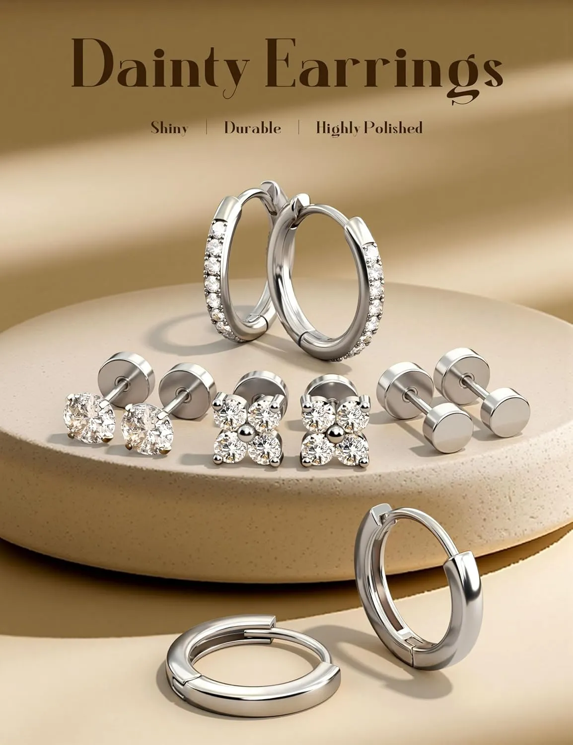 YADOCA Hypoallergenic Surgical Steel Earrings 14K Gold Flat Back Earrings for Women Trendy 316L Stainless Steel Flatback Stud Earring Sets for Multiple Piercing Small Cartilage Hoop Earring Stacks