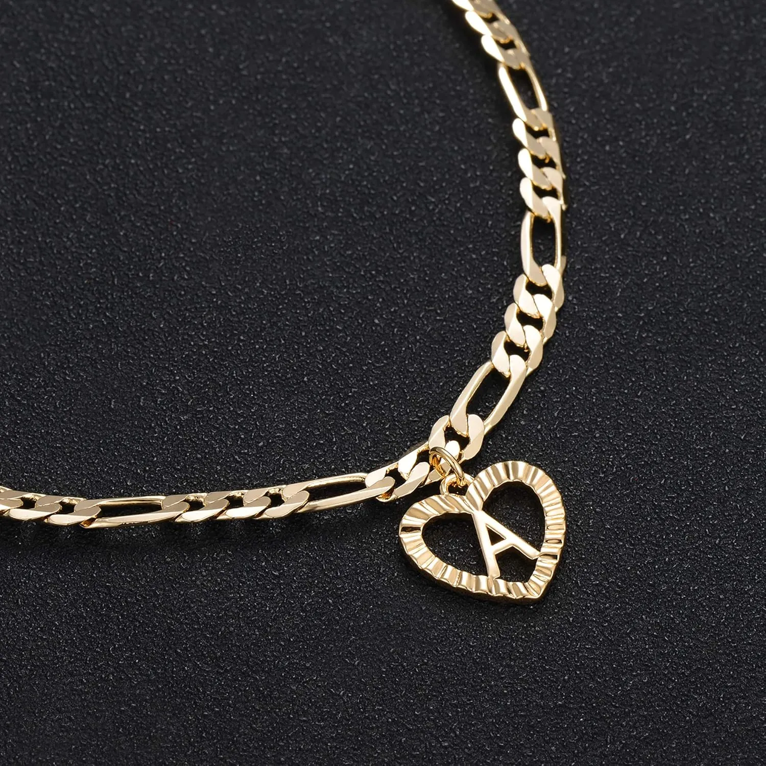 YANODA Gold Initial Pendant Necklace Anklet Bracelet for Women 14K Gold Plated Figaro Chain Letter Initial Heart Necklace Anklets Alphabet Foot Jewelry Personalized Jewelry for Women