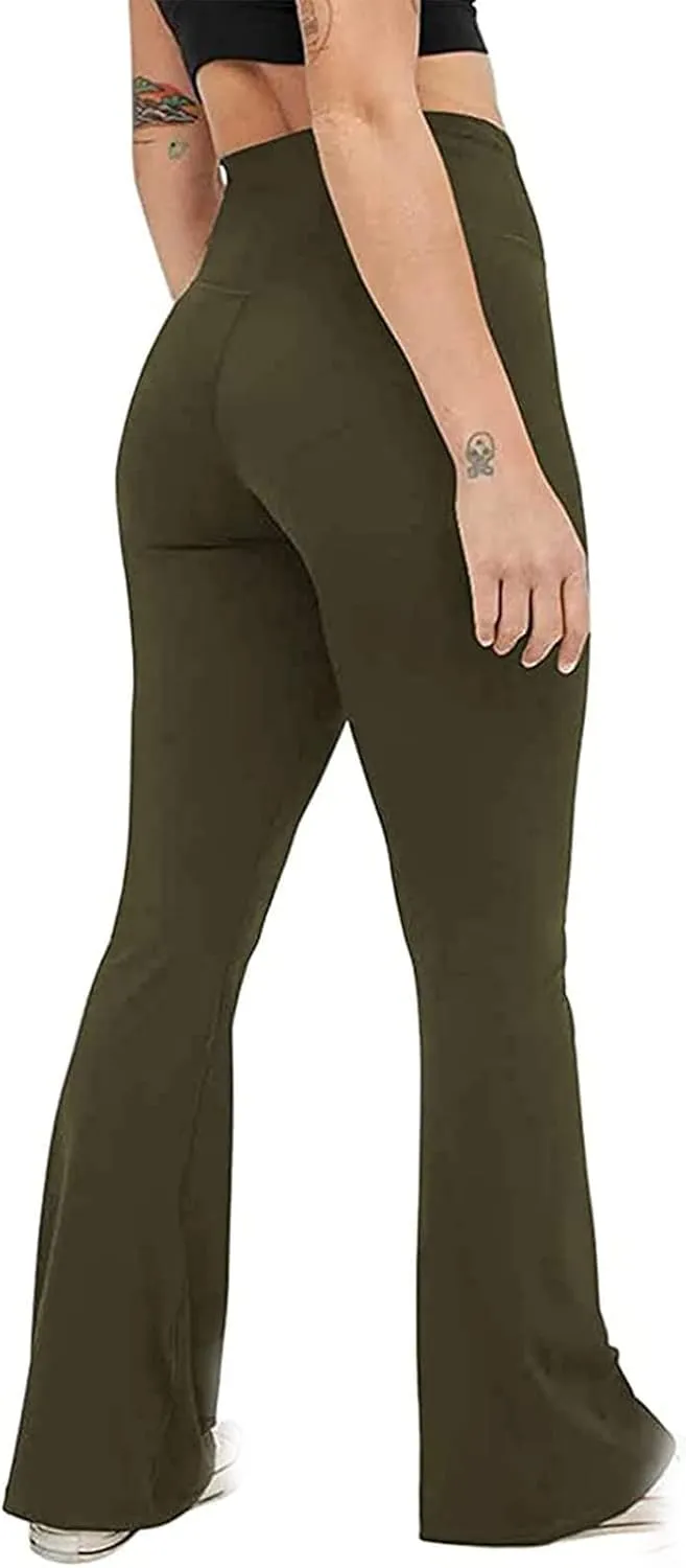 Yoga Pants for Women Stretch Flare Leggings Trendy High Waist Pant Solid Color Bell Bottom Pants Running Gym Trousers