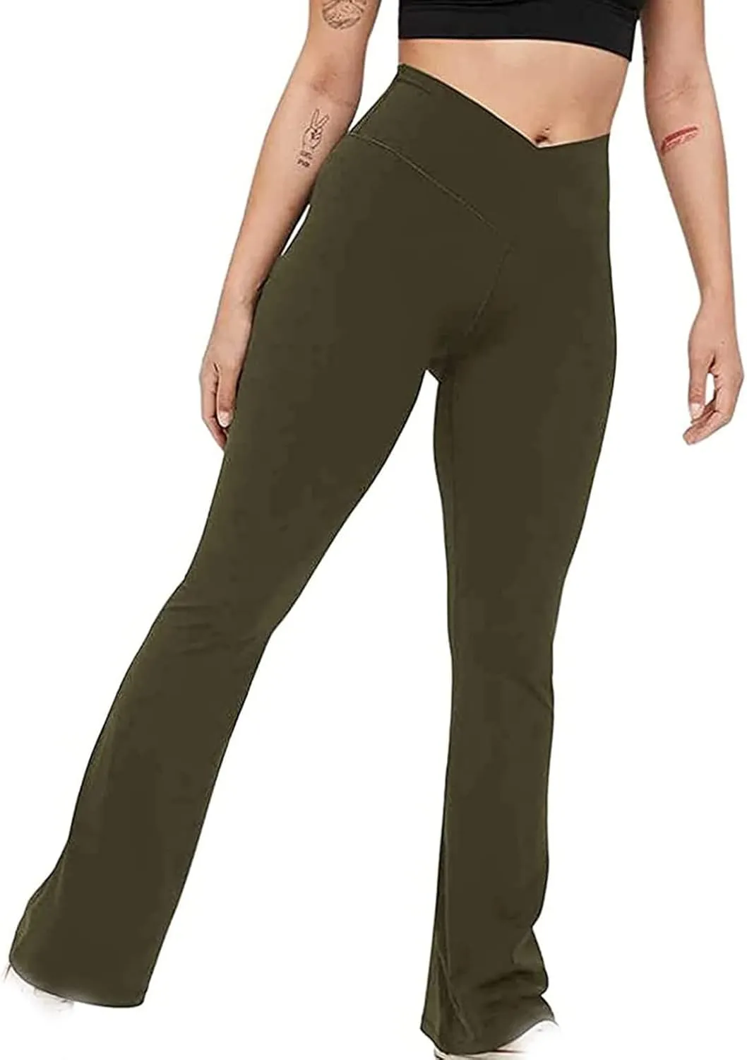 Yoga Pants for Women Stretch Flare Leggings Trendy High Waist Pant Solid Color Bell Bottom Pants Running Gym Trousers