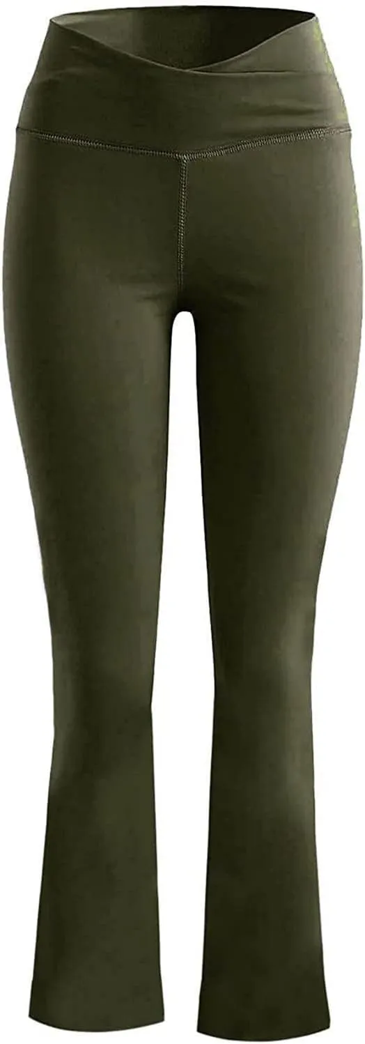 Yoga Pants for Women Stretch Flare Leggings Trendy High Waist Pant Solid Color Bell Bottom Pants Running Gym Trousers