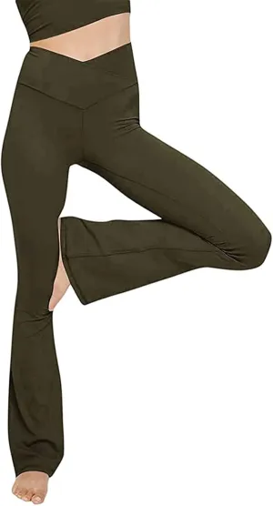 Yoga Pants for Women Stretch Flare Leggings Trendy High Waist Pant Solid Color Bell Bottom Pants Running Gym Trousers