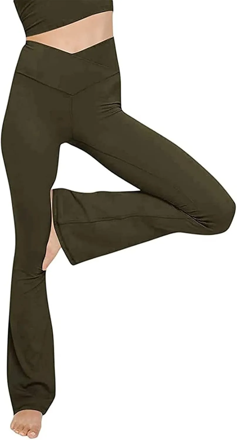 Yoga Pants for Women Stretch Flare Leggings Trendy High Waist Pant Solid Color Bell Bottom Pants Running Gym Trousers