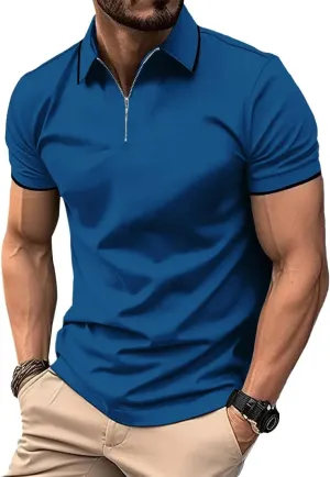 ZITY Polo Shirts for Men Quarter Zip Casual Shirts Short Sleeve Moisture Wicking Golf Polo Collared Shirts
